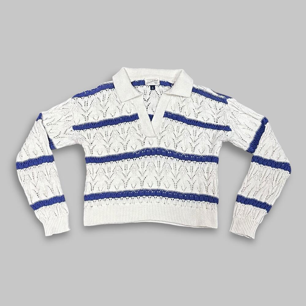 Universal Thread White & Blue Knit Collared Sweater - Women’s XS